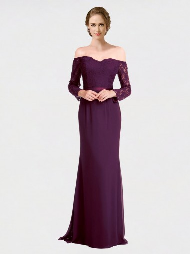 Long Sleeves Grape Low Back Mermaid Off the Shoulder Bridesmaid Dress Maidstone