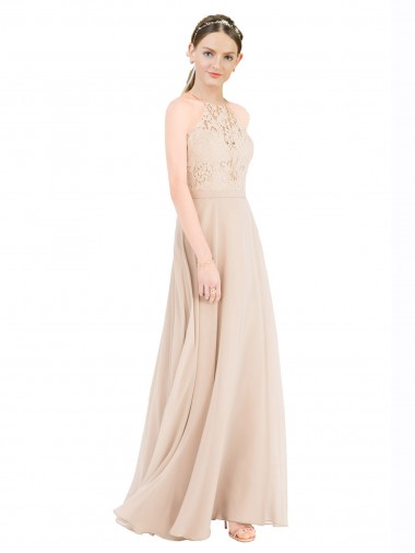 Sleeveless Champagne Keyhole Back A-Line Halter Neck Prom Dress / Bridesmaid Dress Maidstone