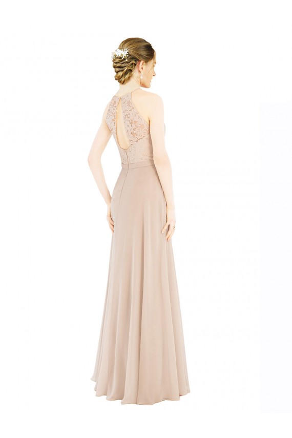 Sleeveless Champagne Keyhole Back A-Line Halter Neck Prom Dress / Bridesmaid Dress Maidstone