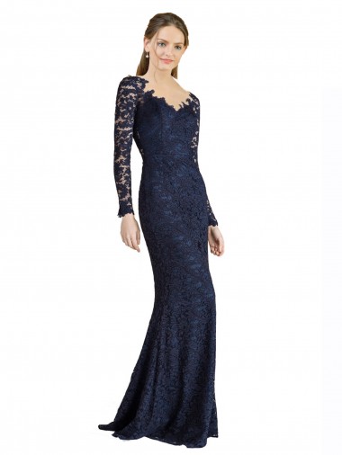 Long Sleeves Dark Navy Keyhole Back Mermaid Sweetheart Prom Dress / Bridesmaid Dress Maidstone
