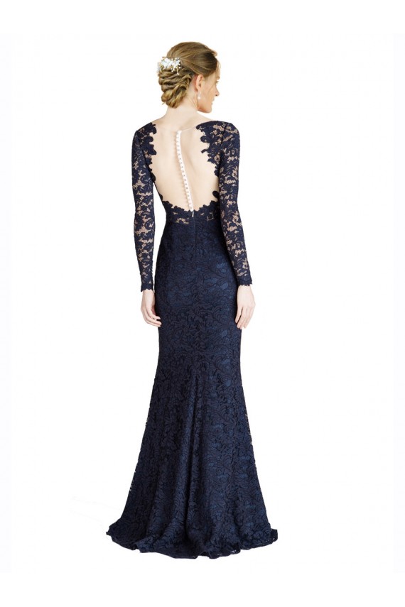 Long Sleeves Dark Navy Keyhole Back Mermaid Sweetheart Prom Dress / Bridesmaid Dress Maidstone