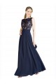 Sleeveless Dark Navy V-Back A-Line Illusion Neck Prom Dress / Bridesmaid Dress Maidstone
