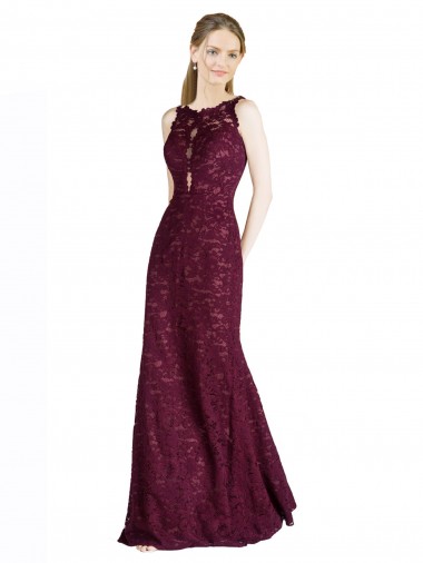 Sleeveless Burgundy Gold Keyhole Back A-Line Illusion Neck Prom Dress / Bridesmaid Dress Maidstone