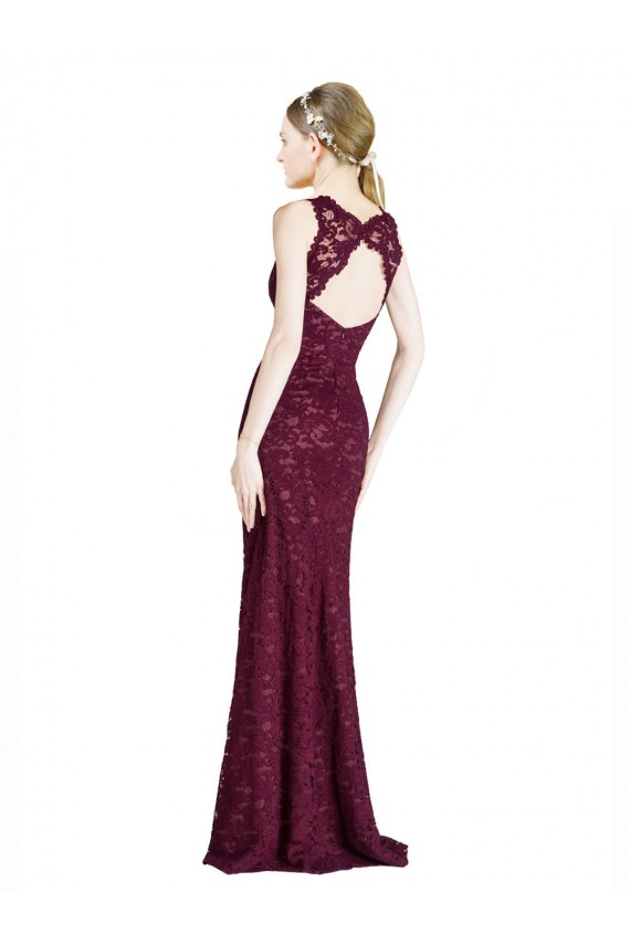 Sleeveless Burgundy Gold Keyhole Back A-Line Illusion Neck Prom Dress / Bridesmaid Dress Maidstone
