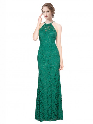 Sleeveless Dark Green Low Back Mermaid Halter Neck Prom Dress / Bridesmaid Dress Maidstone