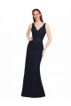 Sleeveless Dark Navy Open Back Sheath V-Neck Bridesmaid Dress Maidstone