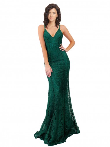 Sleeveless Dark Green Open Back Mermaid V-Neck Black Tie Evening Gown / Prom Dress / Bridesmaid Dress Maidstone