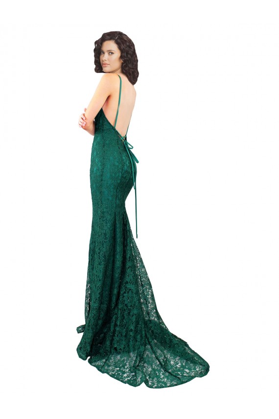 Sleeveless Dark Green Open Back Mermaid V-Neck Black Tie Evening Gown / Prom Dress / Bridesmaid Dress Maidstone