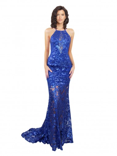 Sleeveless Royal Blue Open Back Mermaid High Neck Semi Formal Evening Dress / Prom Dress / Bridesmaid Dress Maidstone