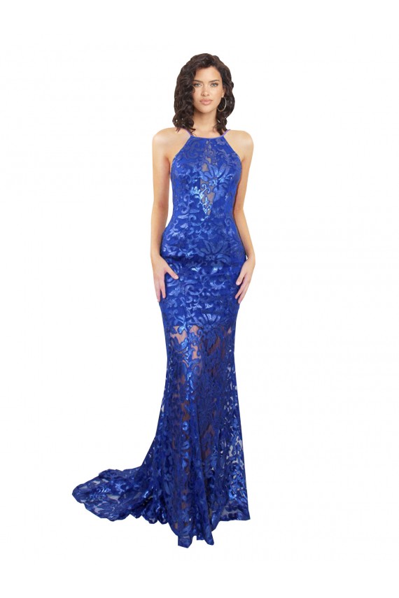 Sleeveless Royal Blue Open Back Mermaid High Neck Semi Formal Evening Dress / Prom Dress / Bridesmaid Dress Maidstone