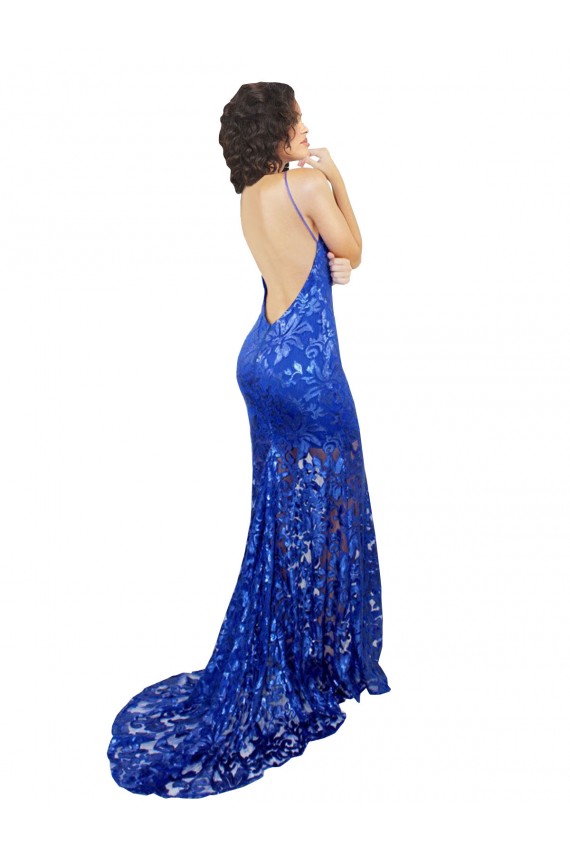 Sleeveless Royal Blue Open Back Mermaid High Neck Semi Formal Evening Dress / Prom Dress / Bridesmaid Dress Maidstone