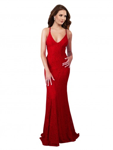 Sleeveless Red Low Back Mermaid V-Neck Formal Dress / Bridesmaid Dress Maidstone