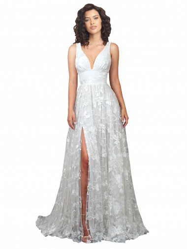 Sleeveless Off White Low Back A-Line Lace V-Neck Wedding Dress Maidstone
