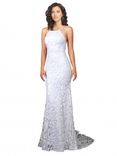 Sleeveless White Low Back Sheath High Neck Wedding Dress Maidstone