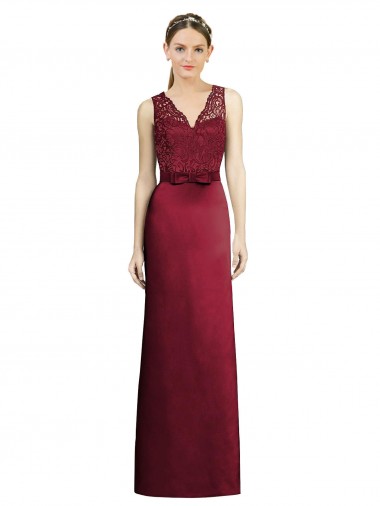 Sleeveless Burgundy A-Line Satin & Lace V-Neck Bridesmaid Dress Maidstone