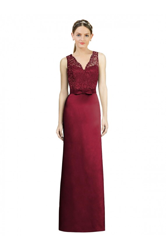 Sleeveless Burgundy A-Line Satin & Lace V-Neck Bridesmaid Dress Maidstone