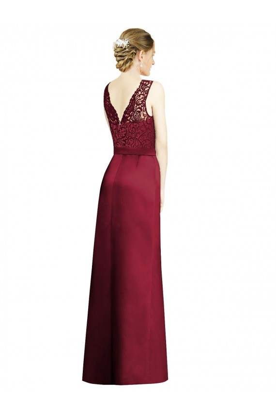 Sleeveless Burgundy A-Line Satin & Lace V-Neck Bridesmaid Dress Maidstone