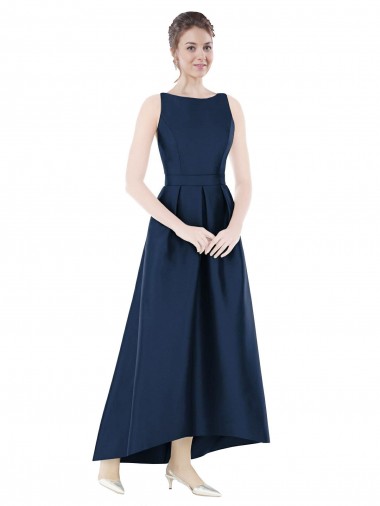 Sleeveless Dark Navy A-Line Bateau Neck High Low Bridesmaid Dress Maidstone