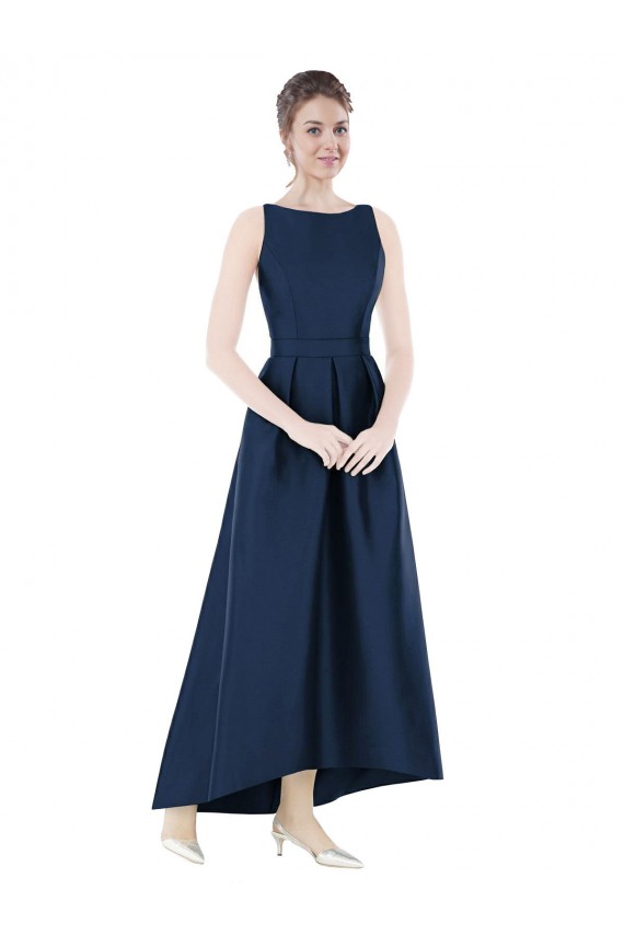 Sleeveless Dark Navy A-Line Bateau Neck High Low Bridesmaid Dress Maidstone