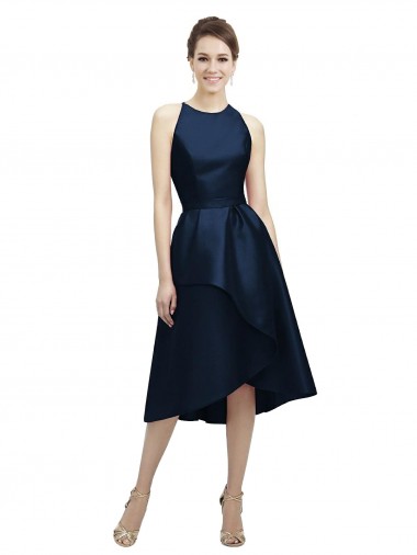 Sleeveless Dark Navy A-Line Halter Neck High Low Bridesmaid Dress Maidstone