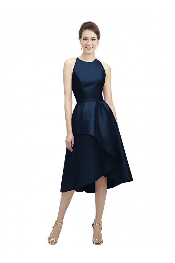 Sleeveless Dark Navy A-Line Halter Neck High Low Bridesmaid Dress Maidstone