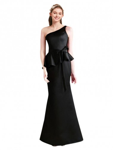 Sleeveless Black Mermaid Satin One Shoulder Bridesmaid Dress Maidstone