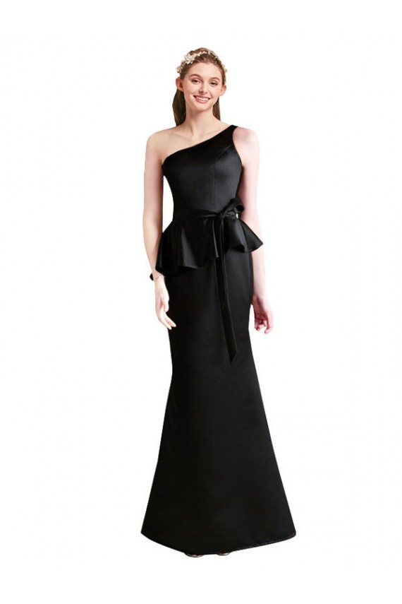 Sleeveless Black Mermaid Satin One Shoulder Bridesmaid Dress Maidstone