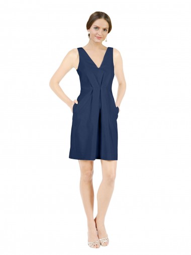Sleeveless Dark Navy Open Back A-Line V-Neck Evening Gown / Bridesmaid Dress Maidstone