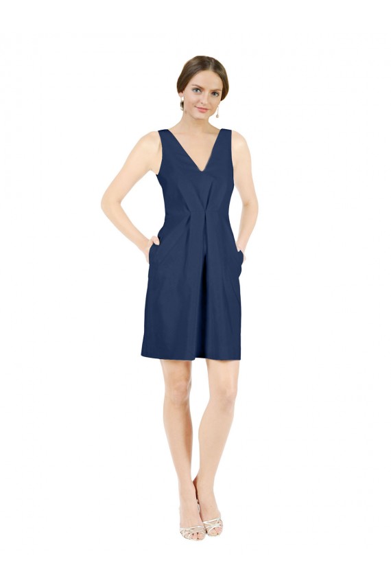 Sleeveless Dark Navy Open Back A-Line V-Neck Evening Gown / Bridesmaid Dress Maidstone