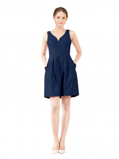Sleeveless Dark Navy A-Line V-Neck Bridesmaid Gown Maidstone