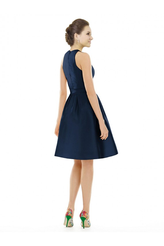 Sleeveless Dark Navy A-Line Satin Halter Neck Bridesmaid Dress Maidstone