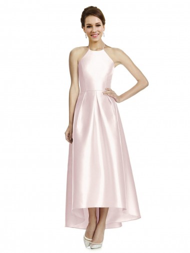 Sleeveless Pink Criss Cross Open Back A-Line Spaghetti Straps High Low Bridesmaid Dress Maidstone