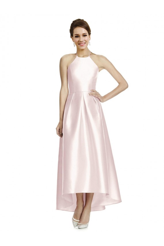 Sleeveless Pink Criss Cross Open Back A-Line Spaghetti Straps High Low Bridesmaid Dress Maidstone