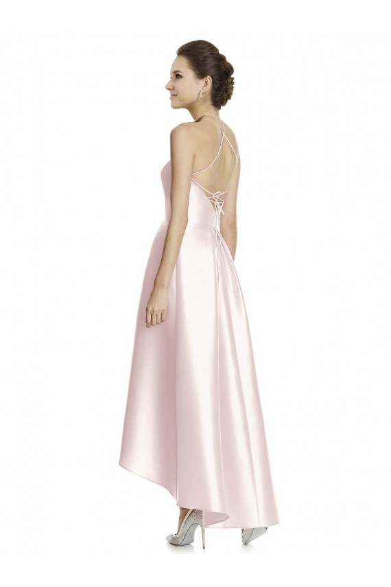 Sleeveless Pink Criss Cross Open Back A-Line Spaghetti Straps High Low Bridesmaid Dress Maidstone