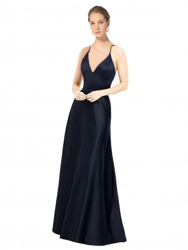 Sleeveless Dark Navy A-Line Spaghetti Straps Prom Dress / Bridal Party Dress Maidstone