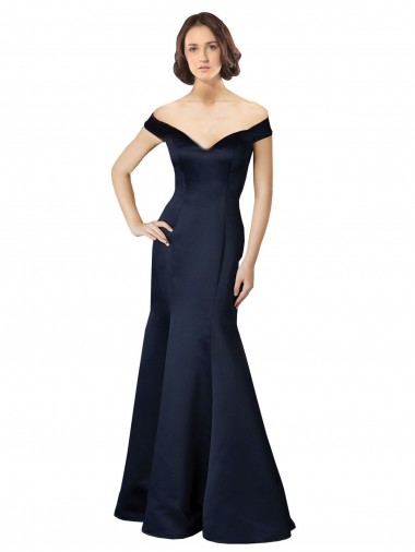 Cap Sleeves Dark Navy Mermaid Off the Shoulder Prom Dress / Bridesmaid Dress Maidstone