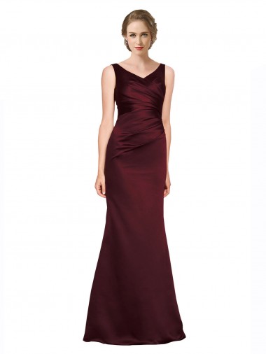 Sleeveless Burgundy Low Back A-Line V-Neck Black Tie Evening Gown / Prom Dress / Bridesmaid Dress Maidstone