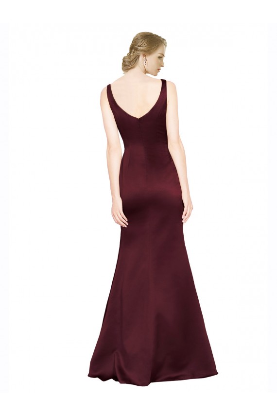 Sleeveless Burgundy Low Back A-Line V-Neck Black Tie Evening Gown / Prom Dress / Bridesmaid Dress Maidstone