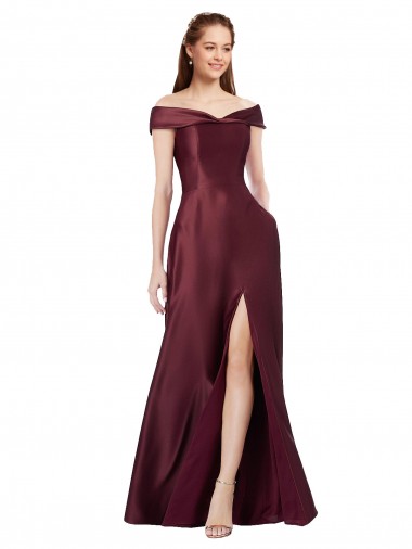 Cap Sleeves Burgundy Gold A-Line Off the Shoulder Black Tie Evening Gown / Prom Dress / Bridesmaid Dress Maidstone