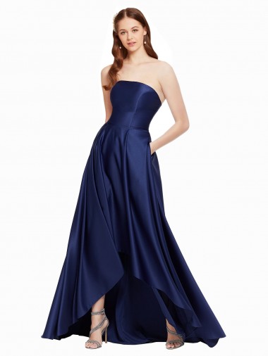 Sleeveless Dark Navy Low Back A-Line Strapless High Low Evening Gown / Prom Dress / Bridesmaid Dress Maidstone