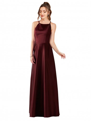 Sleeveless Burgundy Gold A-Line Halter Neck Prom Dress / Bridesmaid Dress Maidstone