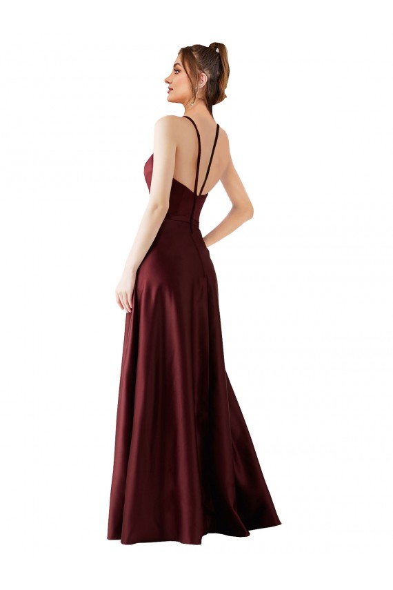Sleeveless Burgundy Gold A-Line Halter Neck Prom Dress / Bridesmaid Dress Maidstone