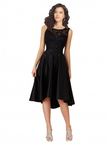 Sleeveless Black A-Line Illusion Neck High Low Bridesmaid Dress Maidstone