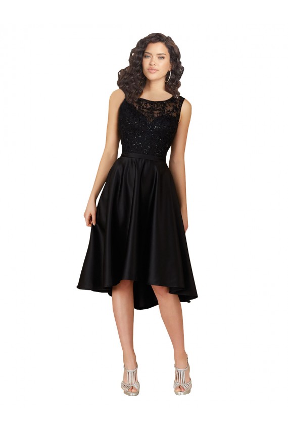 Sleeveless Black A-Line Illusion Neck High Low Bridesmaid Dress Maidstone