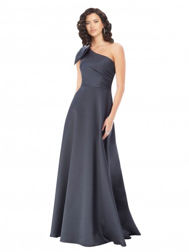 Sleeveless Slate Grey A-Line Satin One Shoulder Formal Evening Gown / Prom Dress / Bridesmaid Dress Maidstone