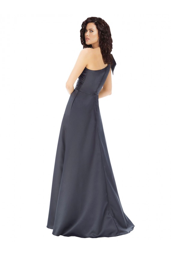 Sleeveless Slate Grey A-Line Satin One Shoulder Formal Evening Gown / Prom Dress / Bridesmaid Dress Maidstone