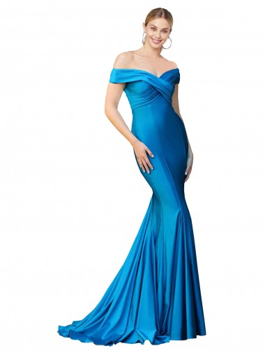 Sleeveless Peacock Blue Mermaid Off the Shoulder Formal Evening Gown / Prom Dress / Bridesmaid Dress Maidstone
