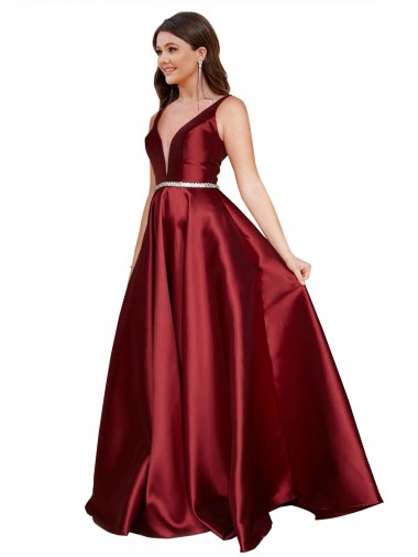 Sleeveless Burgundy V-Back A-Line V-Neck Formal Plus Size Evening Gown / Prom Dress / Bridesmaid Dress Maidstone