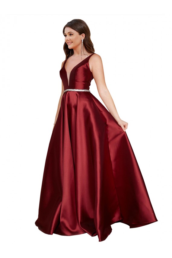 Sleeveless Burgundy V-Back A-Line V-Neck Formal Plus Size Evening Gown / Prom Dress / Bridesmaid Dress Maidstone