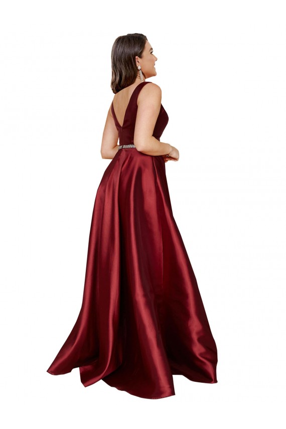 Sleeveless Burgundy V-Back A-Line V-Neck Formal Plus Size Evening Gown / Prom Dress / Bridesmaid Dress Maidstone